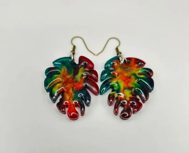 Tropical Blaze Monstera Earrings