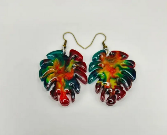 Tropical Blaze Monstera Earrings